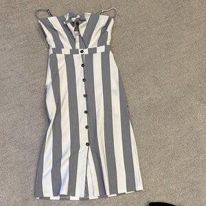 bishop + young black and White Striped Midi Dress